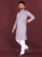 Prazu Fashion Lavender Soft Silk Unique Cross Pattern White Thread Embroidery With Silver Sequence Kurta | Grocsy