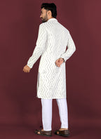 Prazu Fashion Off White Soft Silk Unique Cross Pattern White Thread Embroidery With Silver Sequence Kurta | Grocsy