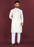 Prazu Fashion Off White Soft Silk Unique Cross Pattern White Thread Embroidery With Silver Sequence Kurta | Grocsy