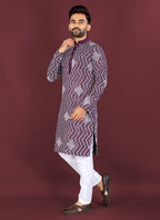 Prazu Fashion Purple Soft Silk Unique Cross Pattern White Thread Embroidery With Silver Sequence Kurta | Grocsy