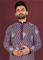 Prazu Fashion Purple Soft Silk Unique Cross Pattern White Thread Embroidery With Silver Sequence Kurta | Grocsy