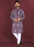 Prazu Fashion Purple Soft Silk Unique Cross Pattern White Thread Embroidery With Silver Sequence Kurta | Grocsy