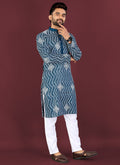 Prazu Fashion Royal Blue Soft Silk Unique Cross Pattern White Thread Embroidery With Silver Sequence Kurta | Grocsy