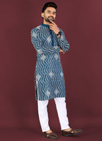 Prazu Fashion Royal Blue Soft Silk Unique Cross Pattern White Thread Embroidery With Silver Sequence Kurta | Grocsy