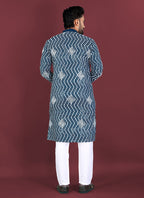 Prazu Fashion Royal Blue Soft Silk Unique Cross Pattern White Thread Embroidery With Silver Sequence Kurta | Grocsy