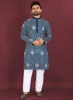 Prazu Fashion Royal Blue Soft Silk Unique Cross Pattern White Thread Embroidery With Silver Sequence Kurta | Grocsy