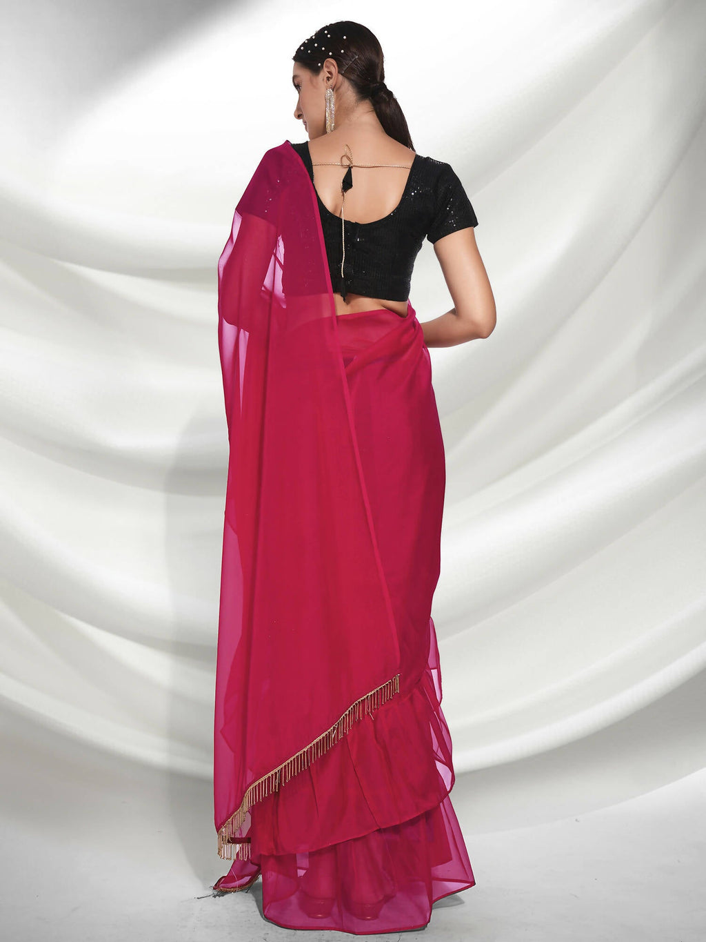 Pink Organza Solid Saree With Unstitched Blouse Piece - Shanaya | Grocsy