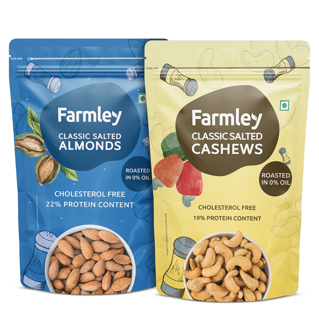 Farmley Roasted & Salted Cashews 200 g & Roasted Almonds 200 g | Grocsy