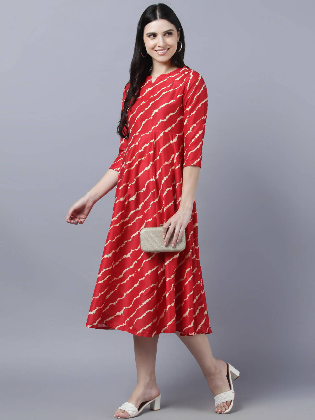 Myshka Women's Stylish Red 3/4 Sleeve Dress | Grocsy