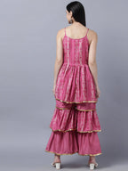Myshka Stylish Pink Sleeveless Women's Kurta Sharara with Dupatta Set | Grocsy
