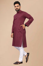 Men's Burgundy Striped Cotton Kurta - Mahotsav | Grocsy