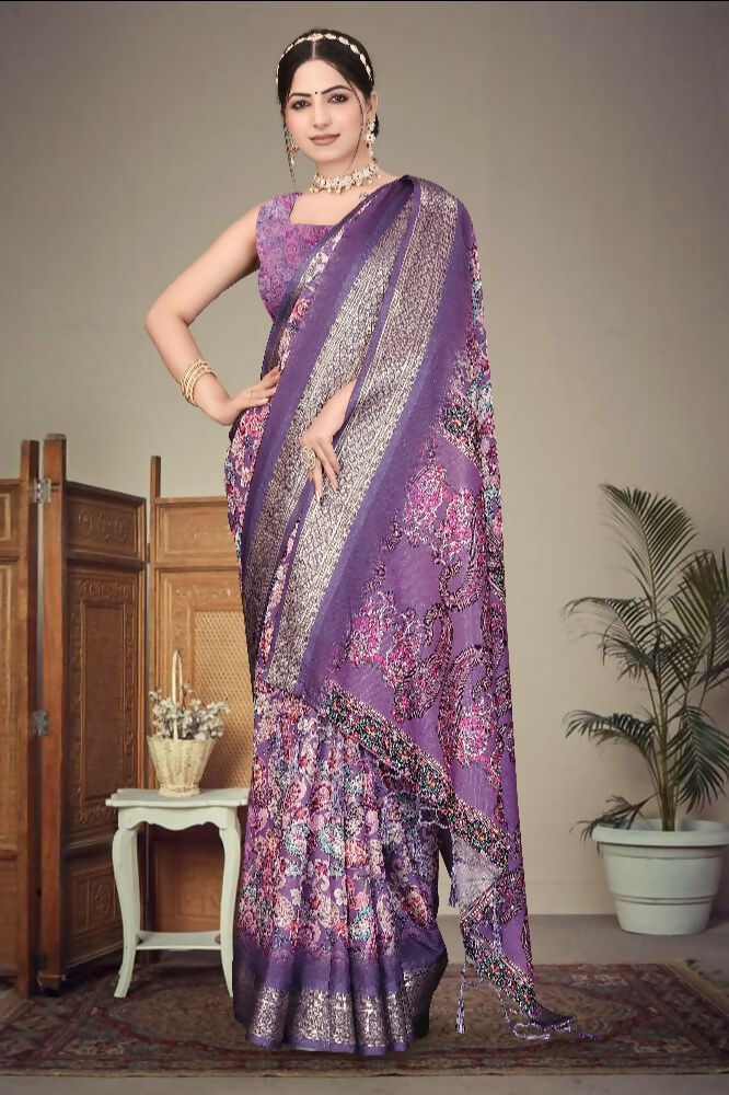 PR Fashion Multi Heavy Rich Cotton Silk Digital Print & Jacquard Saree | Grocsy
