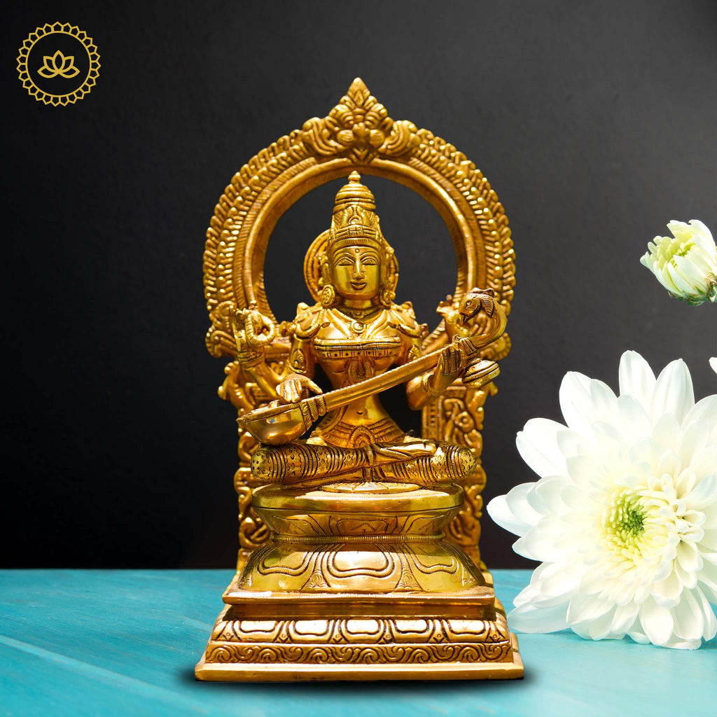Brass Saraswati Devi Idol - Divine Source of Knowledge and Creativity | Grocsy
