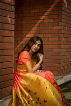Jyoti Fashion Women's Coral Paithani Silk Zari Woven Saree with Blouse | Grocsy
