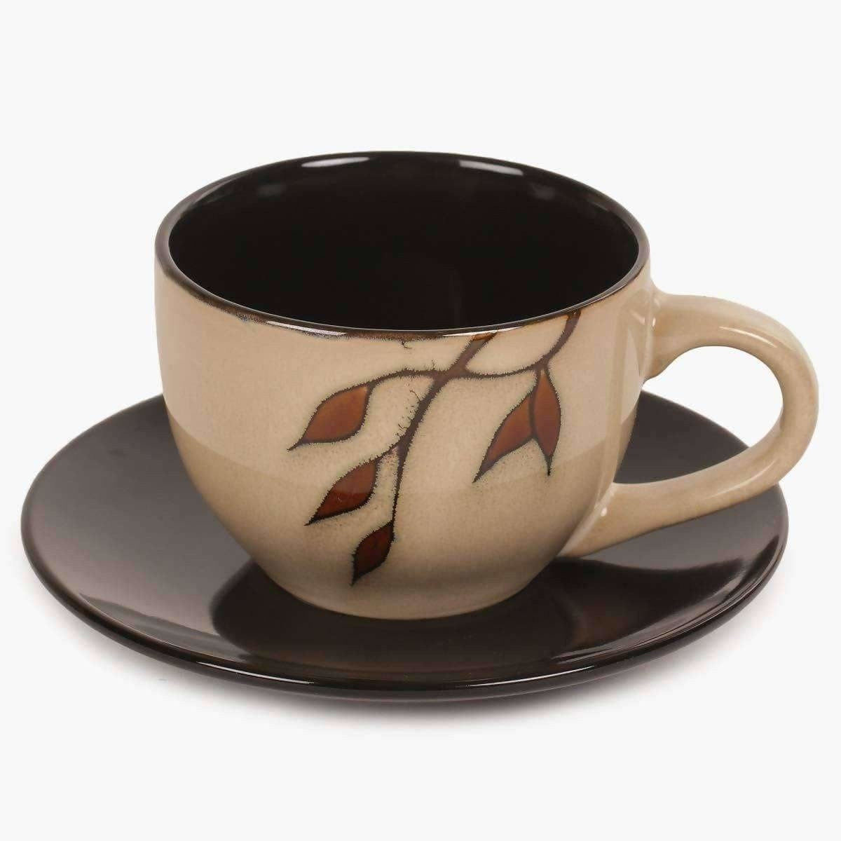 Home Centre Caraway Cup and Saucer- Set of 13 Pcs - 220 ml - Brown | Grocsy