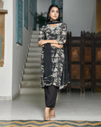Vaasva Women's Black Crepe Embroidered Suit Set | Grocsy