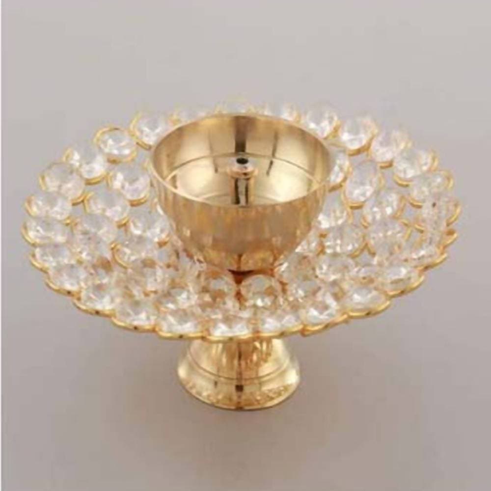 Puja N Pujari Brass Crystal Lotus Akand Diya | Grocsy