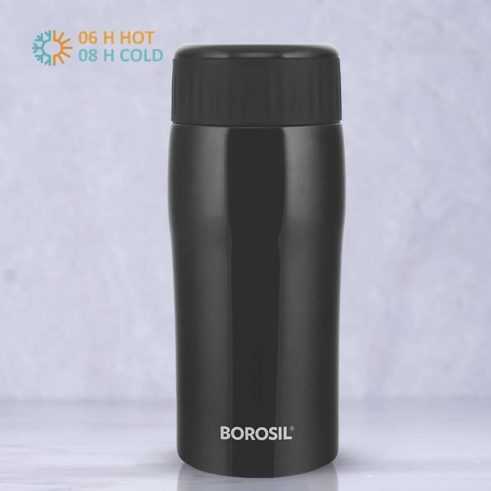 Borosil Cosmic Insulated Water Bottle Tumbler - 320ml (Black) | Grocsy