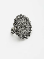 NVR Women's Silver-Toned Floral Shape Adjustable Finger Ring | Grocsy