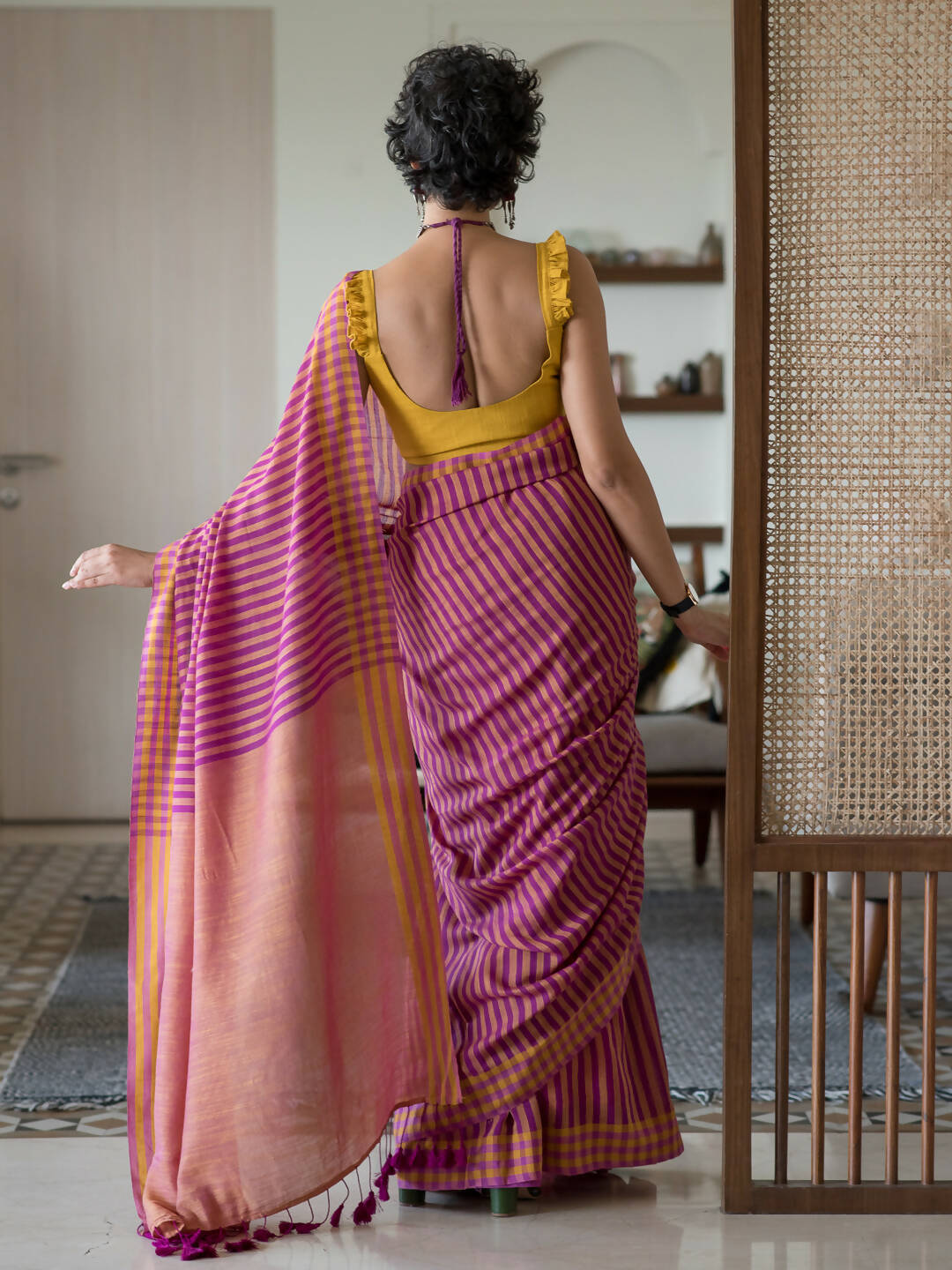 Suta Mustard Woven Design Pure Cotton Saree | Grocsy