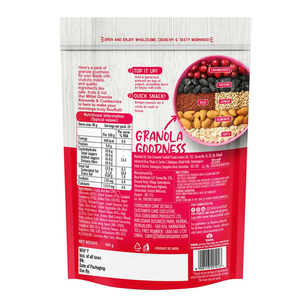 Tata Soulfull Millet Granola (Almonds & Cranberries) | Grocsy