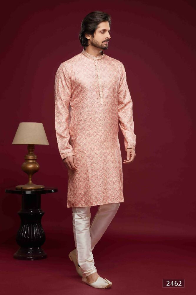 Raivat Ethnic Art Silk Digital Print Pintux Work Kurta Pajama In Pink Colour | Grocsy