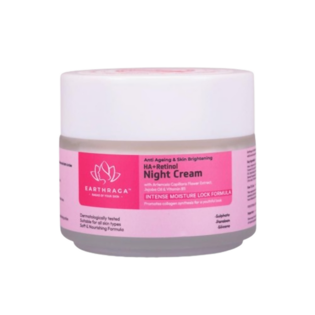 Earthraga Anti Ageing and Skin Brightening HA + Retinol Night Cream | Grocsy