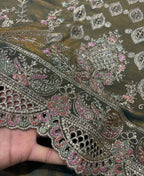KC Heavy Embroidery Worked Two Ton Moss Silk Grey Suit For Women | Grocsy