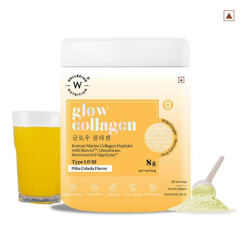 Wellbeing Nutrition Glow Korean Marine Collagen Peptides - Pina Colada Flavor | Grocsy