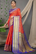 Jyoti Fashion Women's Red Kanjivaram Silk Zari Woven Saree with Blouse | Grocsy