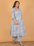 Aramya Grey Soft Cotton Floral Print A-line Kurta Set for Women | Grocsy