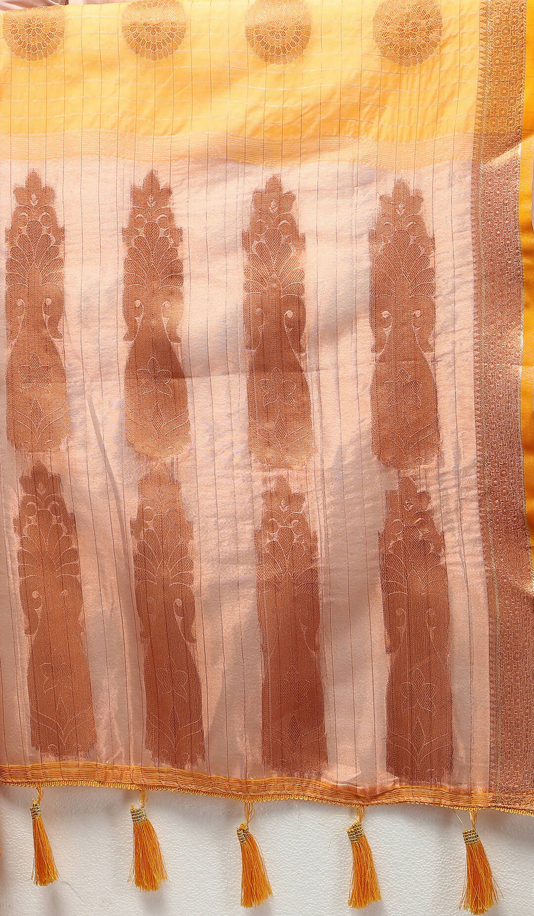Lorenvalley Fashion Orange Cotton with Woven Design Zari Weaving Saree | Grocsy