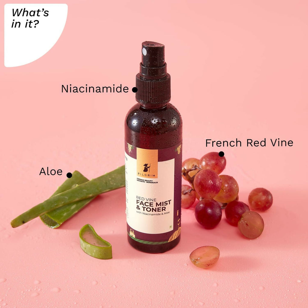 Pilgrim Red Vine Face Mist & Toner Spray with Vitamin B3 and Aloe, For Anti Ageing, Glowing Skin | Grocsy