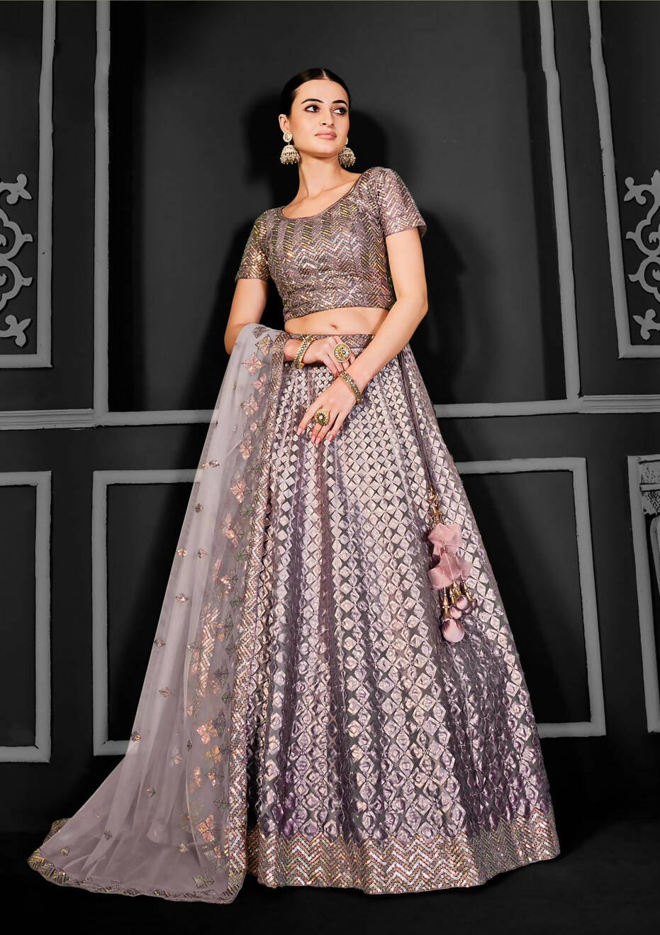 Cream Net Semi-Stitched Bridal Lehenga - Nimayaa Bonanza | Grocsy