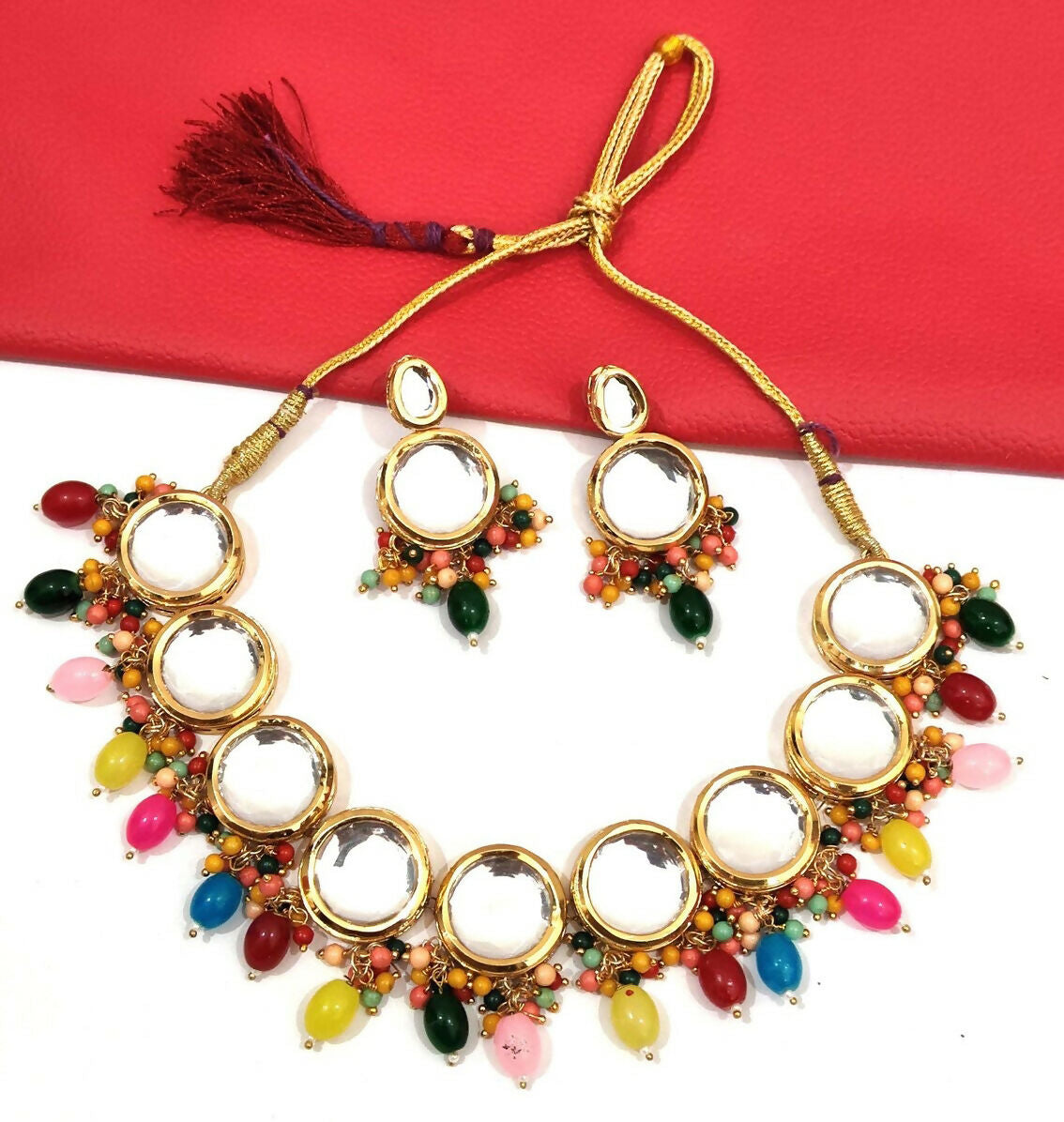Joban Fashion Hand Made High Quality Gold Plated Base Metal Alloy Kundan Stone Studded Kundan Jewellery Set | Grocsy