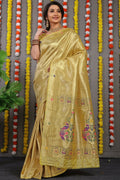 Jyoti Fashion Women's Mehendi Paithani Silk Zari Woven Saree with Blouse | Grocsy