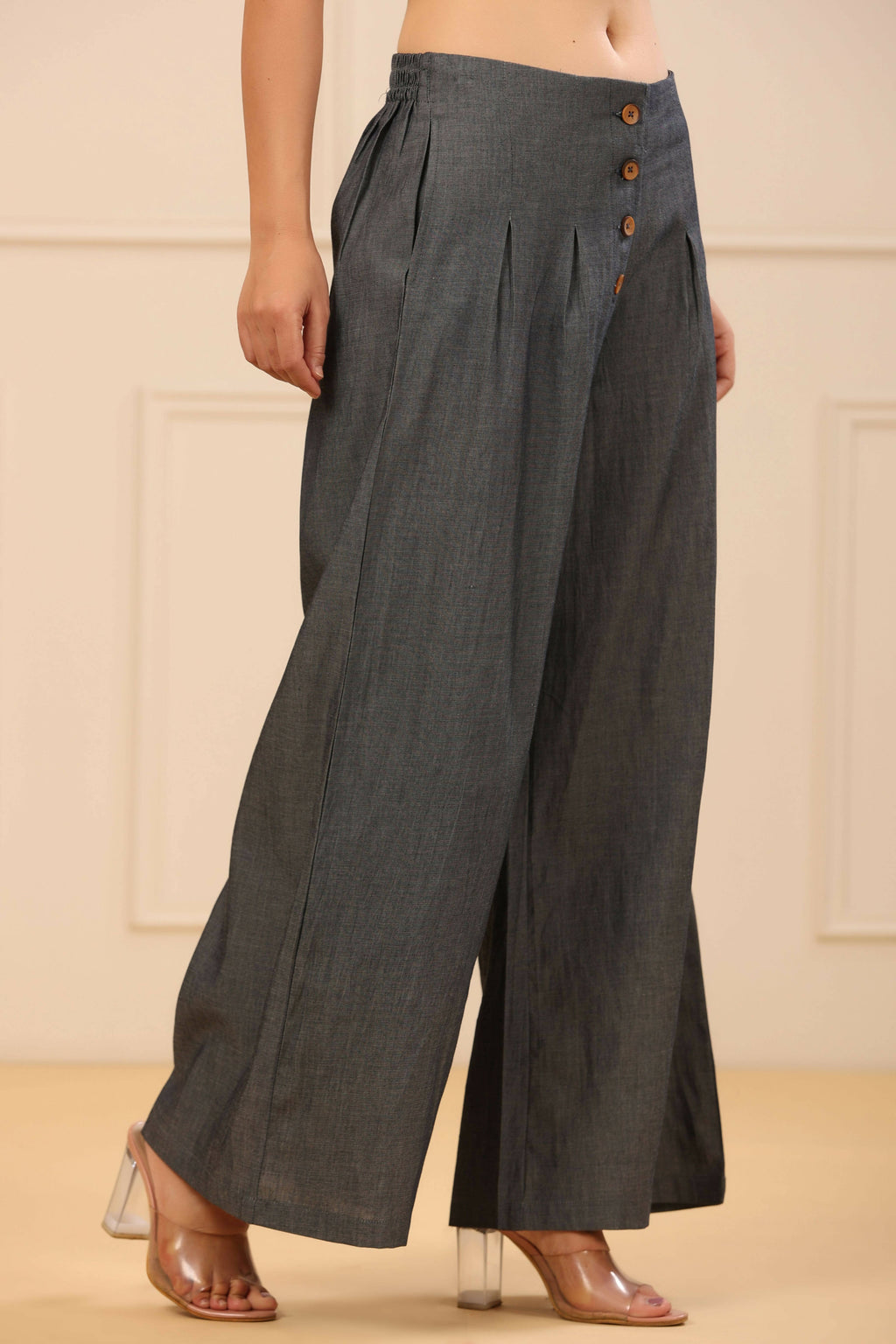 Juniper Women's Grey Denim Solid Flared Pant/Slim Pant | Grocsy