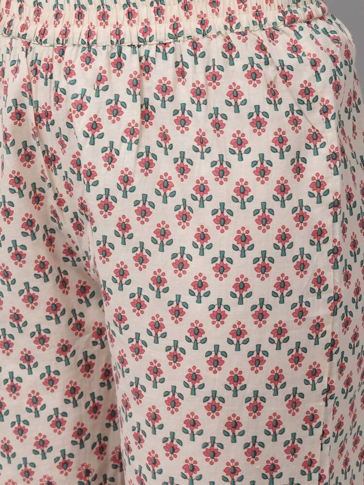 Yufta Pink Ethnic Motifs Printed Regular Pure Cotton Kurta with Trouser & Dupatta | Grocsy