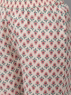 Yufta Pink Ethnic Motifs Printed Regular Pure Cotton Kurta with Trouser & Dupatta | Grocsy