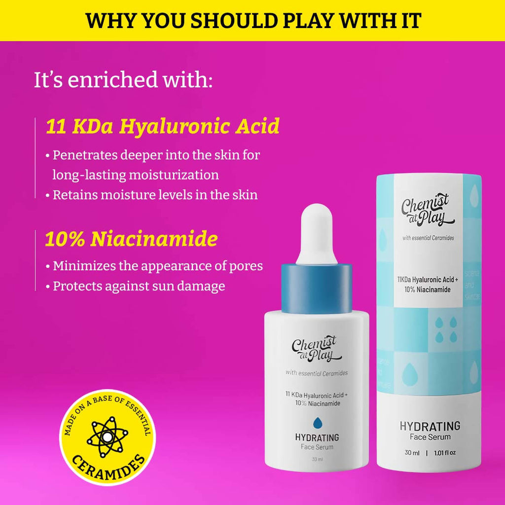 Chemist At Play Hydrating Face Serum For Dry, Normal & Oily Skin, Provides Plump & Radiant-Looking Skin | Grocsy