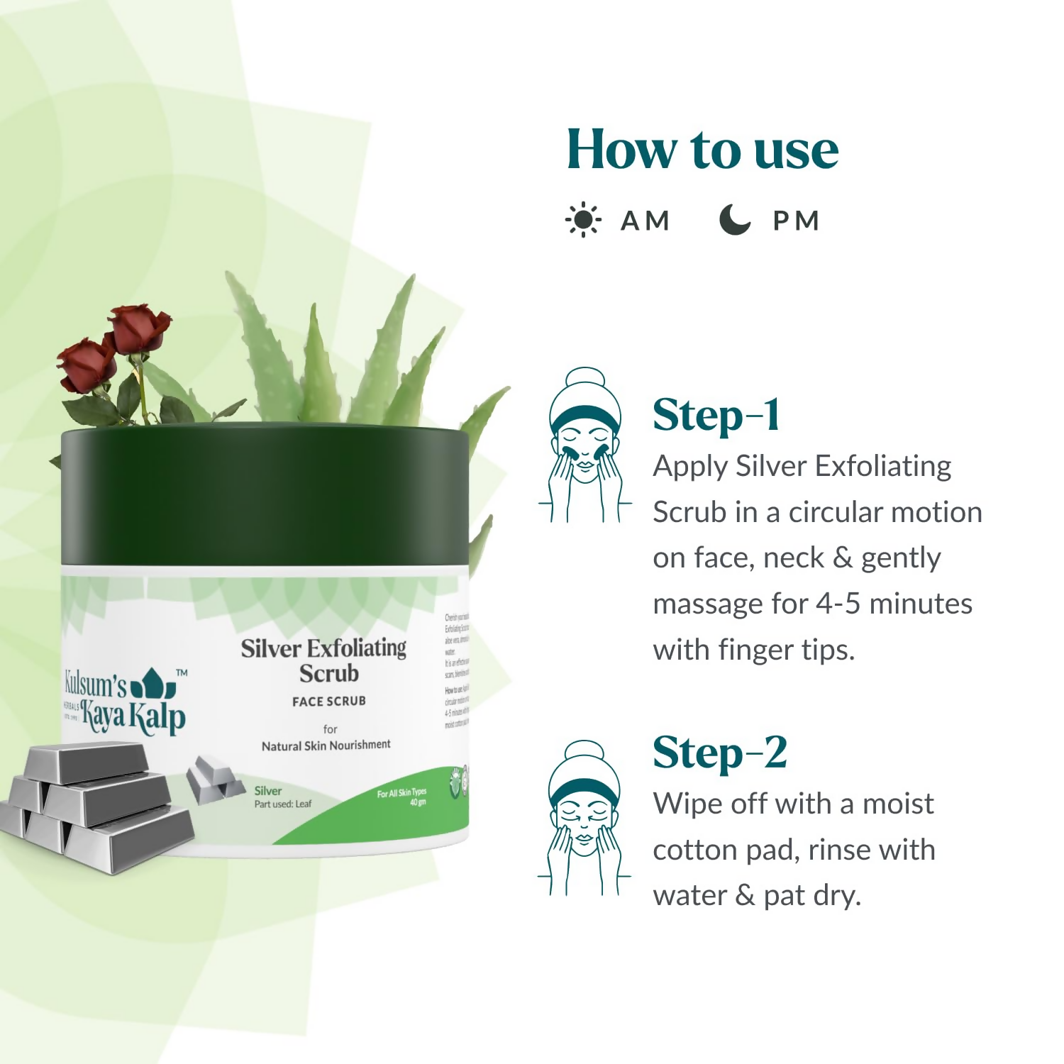 Kulsum's Kaya Kalp Silver Exfoliating Scrub For Skin Nourishment, With Silver Leaf | Grocsy