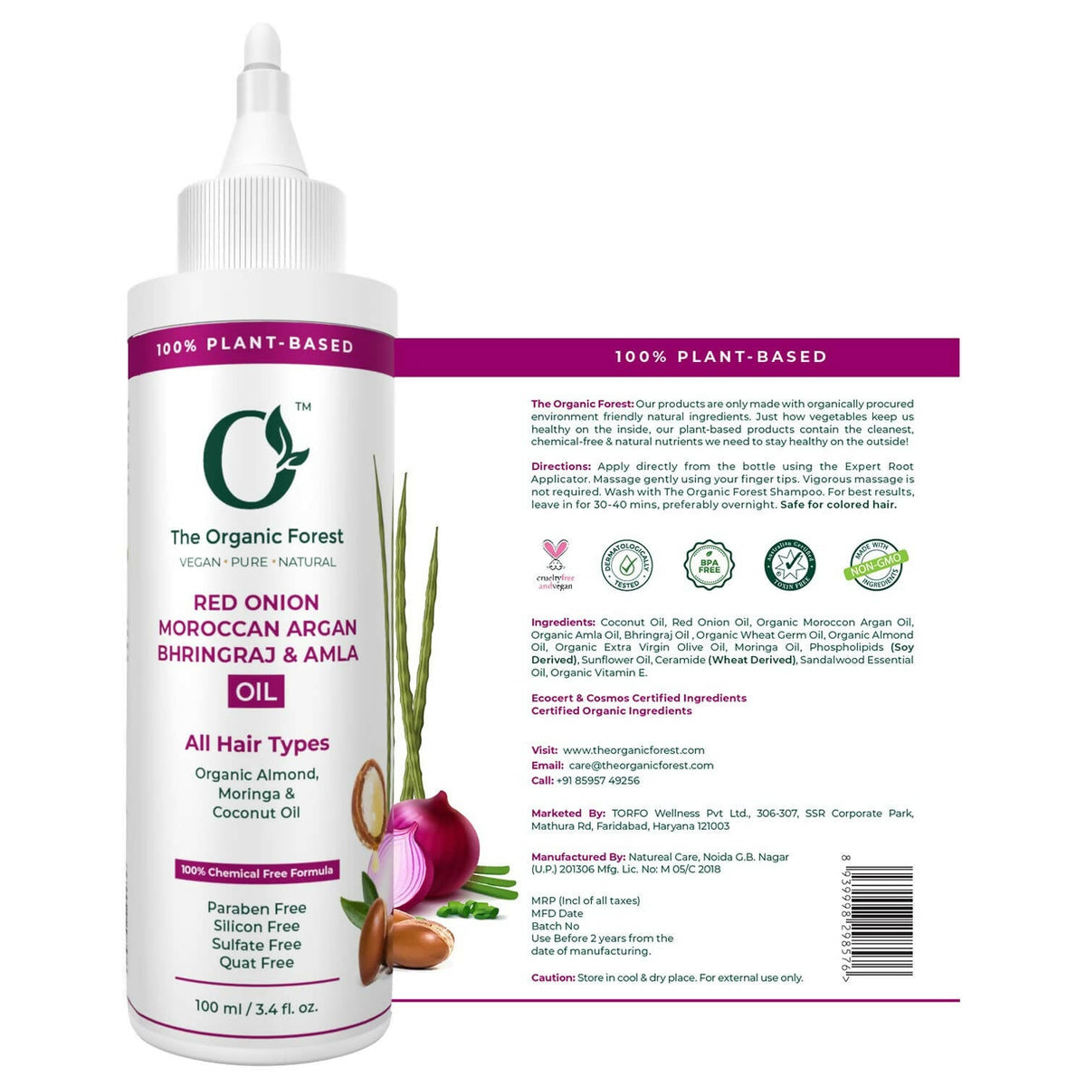 The Organic Forest Red Onion, Moroccan Argan, Bhringraj & Amla Hair Oil | Grocsy
