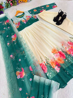 Teeya Creation Womens New Fancy Fox Georgette Heavy Quality Fabric With Handwork Teal Gown Set | Grocsy