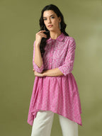 Myshka Women's Pink Embellished Cotton Gathered Party Empire Top | Grocsy