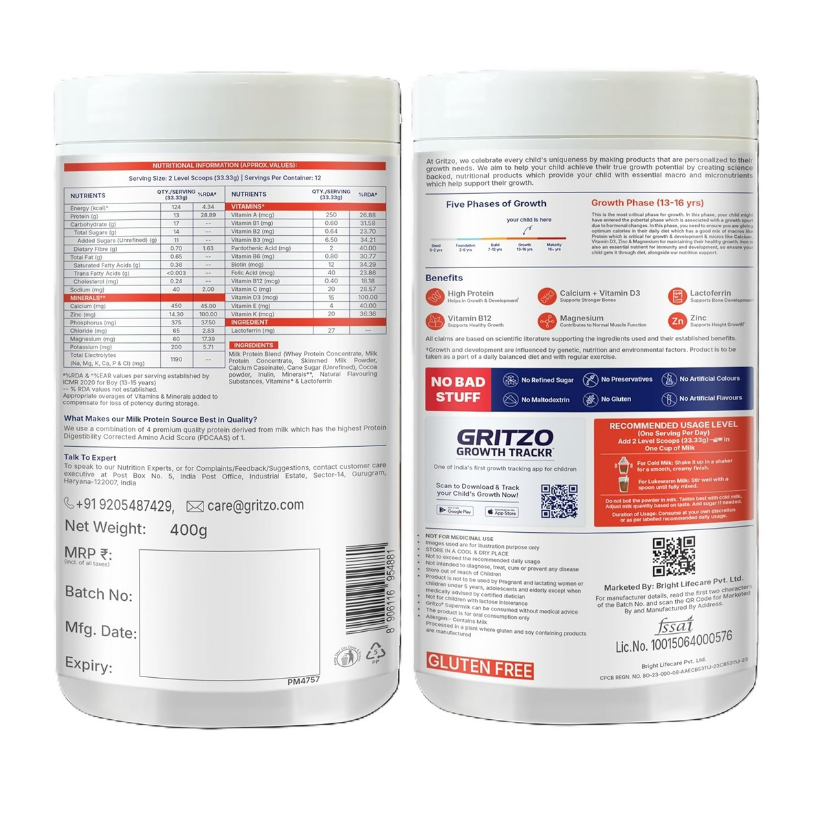 Gritzo SuperMilk Growth+ (Formerly Height+) (13+y Boys & Girls) 13g Protein Powder - Double Chocolate | Grocsy