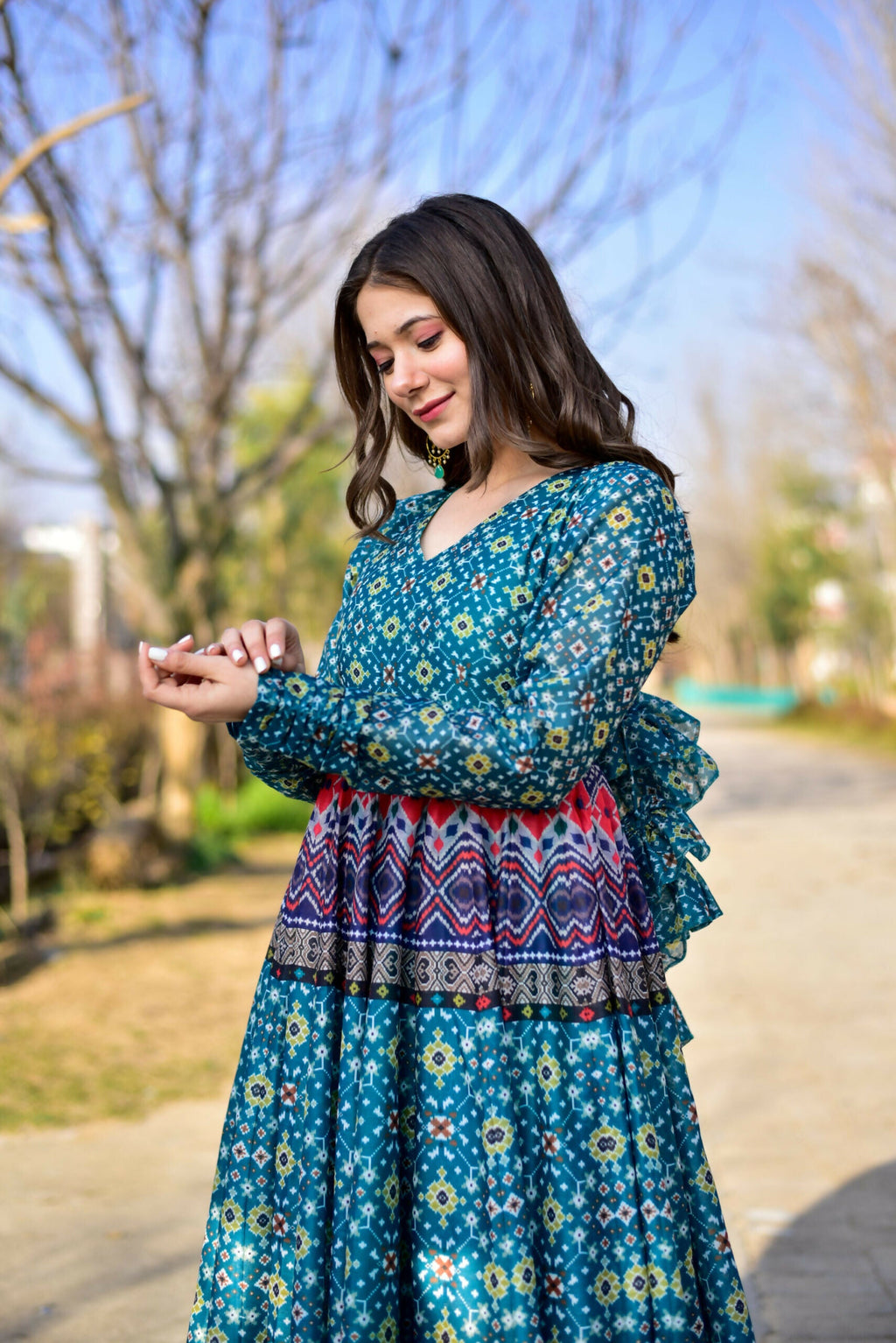 Aayaa Pure Chanderi Gown With Heavy Digital Print - Multi Color | Grocsy