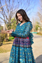 Aayaa Pure Chanderi Gown With Heavy Digital Print - Multi Color | Grocsy