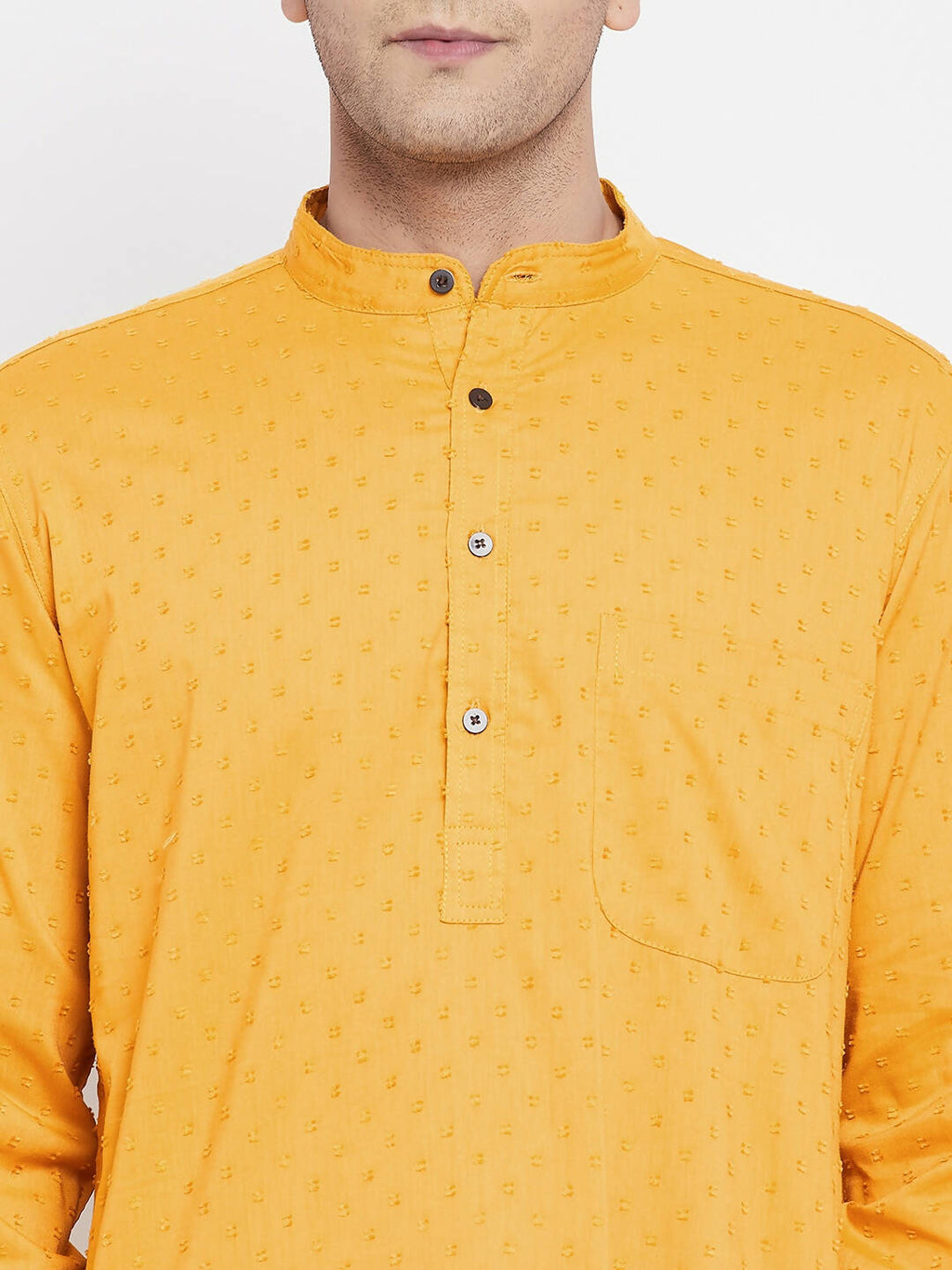 Even Apparels Yellow Color Pure Cotton Men's Kurta With Band Collar | Grocsy