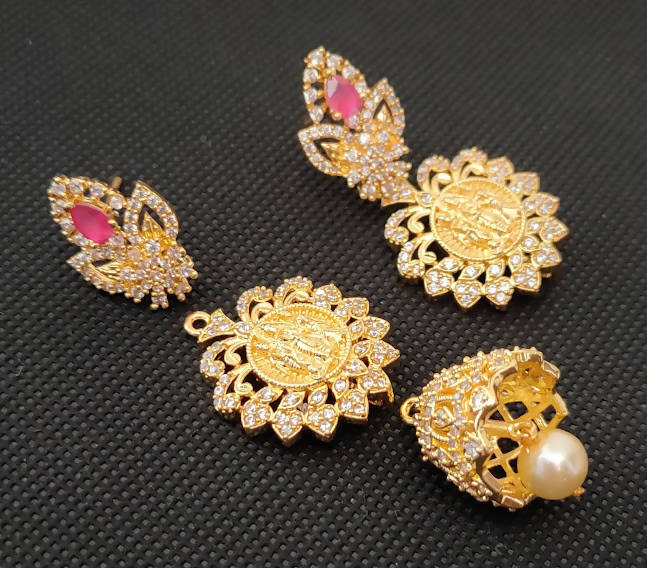 AD Rubies Designer 4 in 1 Temple Earrings | Grocsy