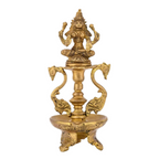 CraftVatika Brass Antique Laxmi Diya Oil Lamp Statue Lakshmi Peacock Puja Dia Table Diya Brass Table Diya | Grocsy